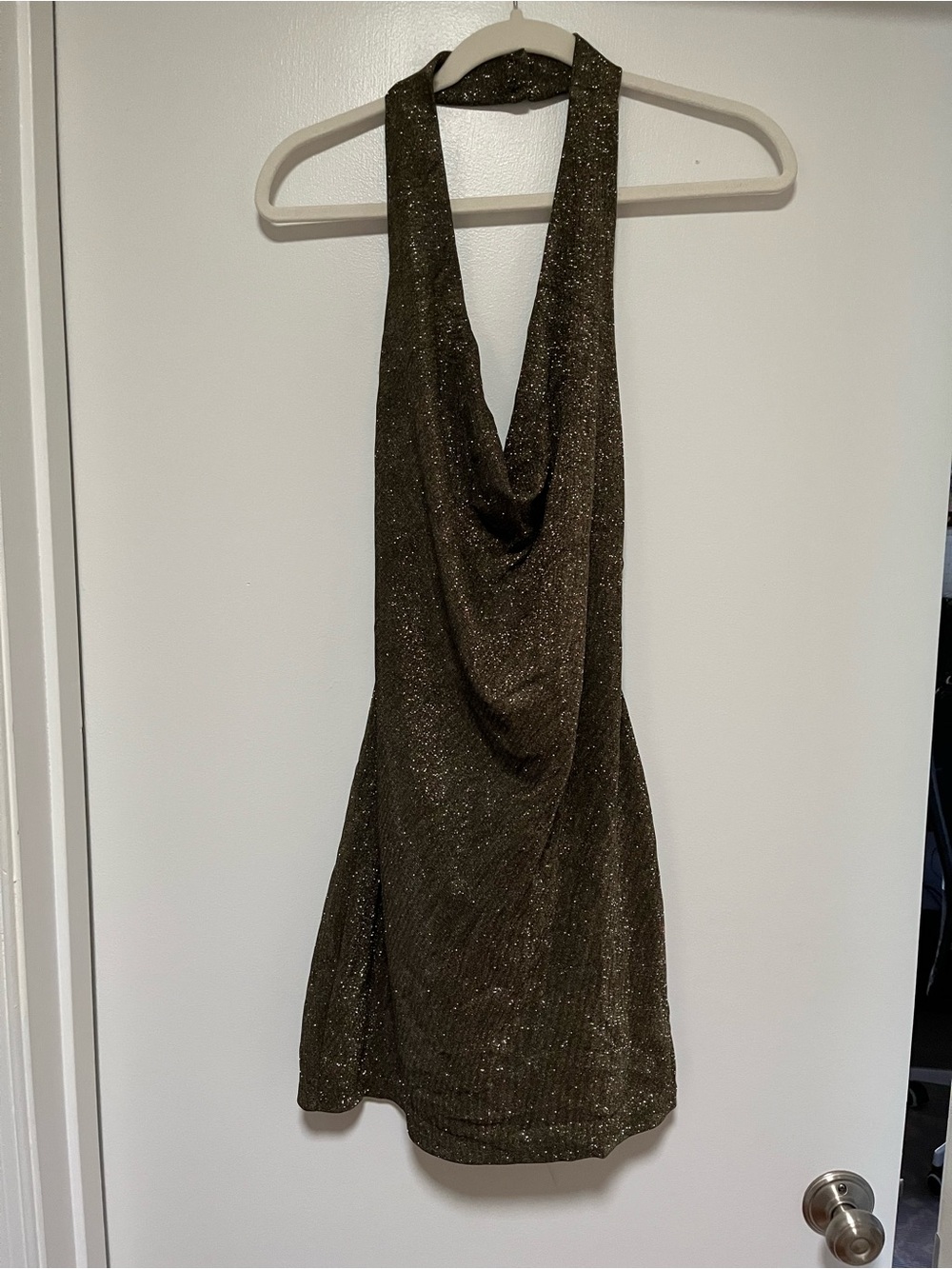 Lulus Gold Sparkly Halter Mini Dress